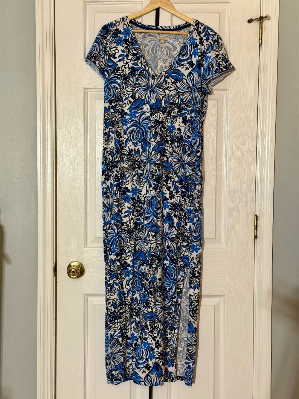 Lilly Pulitzer Etta Short Sleeve Maxi Dress in Low Tide Navy Pandarama